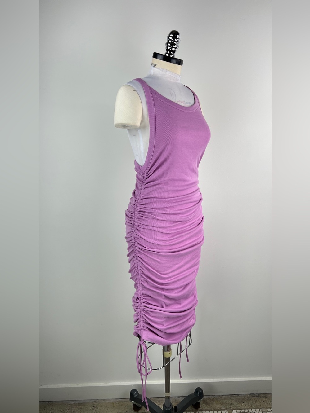 💚 3652. Ribbed Tank Ruched Dress in Lavender - Picture 2 of 9
